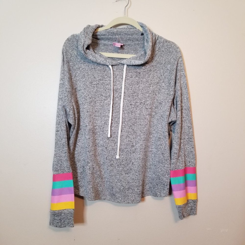 ❤ TRUE Sz XL Light Weight Gray Hoodie Sunset Neon